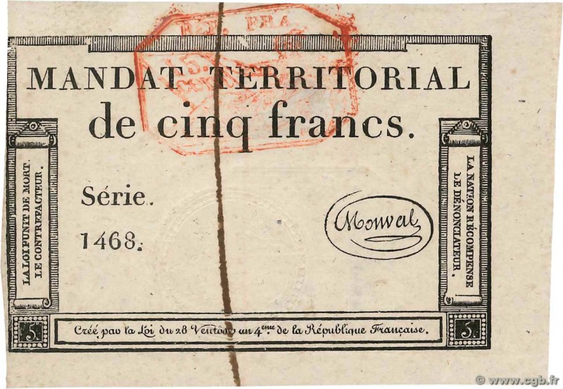 Country : FRANCE 
Face Value : 5 Francs Monval cachet rouge 
Date : 18 mars 17...