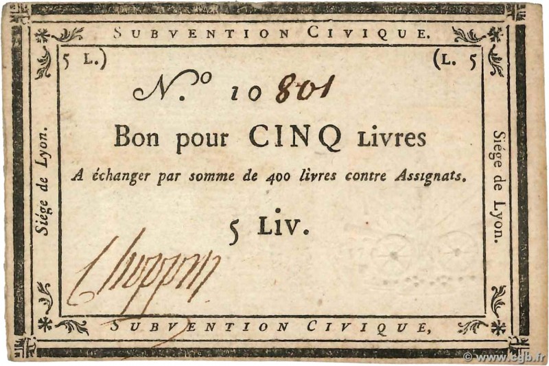 Country : FRANCE 
Face Value : 5 Livres 
Date : (1793) 
Period/Province/Bank ...