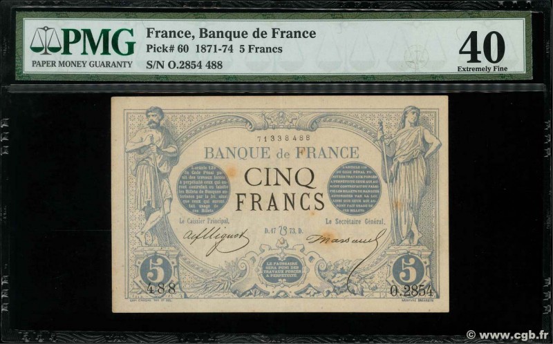 Country : FRANCE 
Face Value : 5 Francs NOIR 
Date : 17 juillet 1873 
Period/...