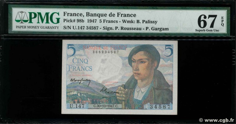 Country : FRANCE 
Face Value : 5 Francs BERGER 
Date : 30 octobre 1947 
Perio...