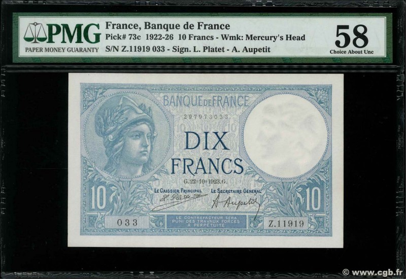 Country : FRANCE 
Face Value : 10 Francs MINERVE 
Date : 22 octobre 1923 
Per...