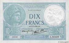 Country : FRANCE 
Face Value : 10 Francs MINERVE modifié 
Date : 05 mars 1942 
Period/Province/Bank : Banque de France, XXe siècle 
Catalogue refe...