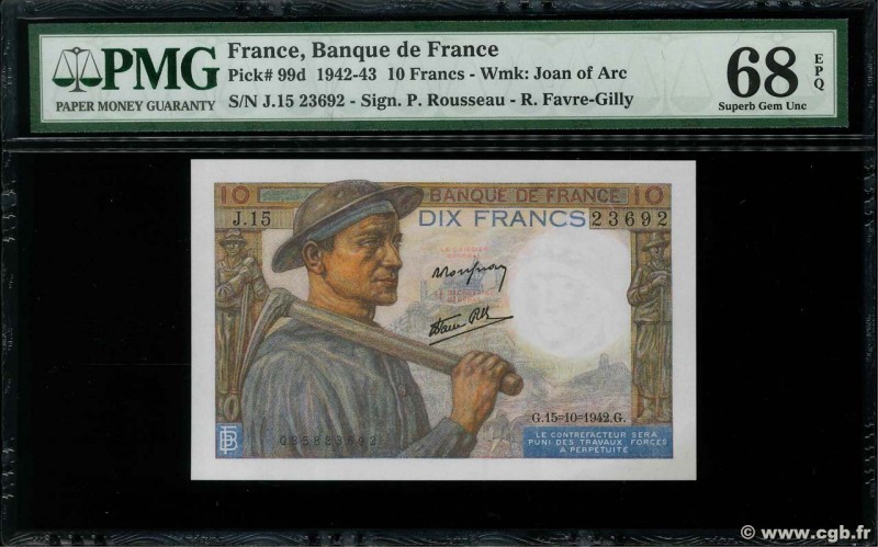 Country : FRANCE 
Face Value : 10 Francs MINEUR 
Date : 15 octobre 1942 
Peri...