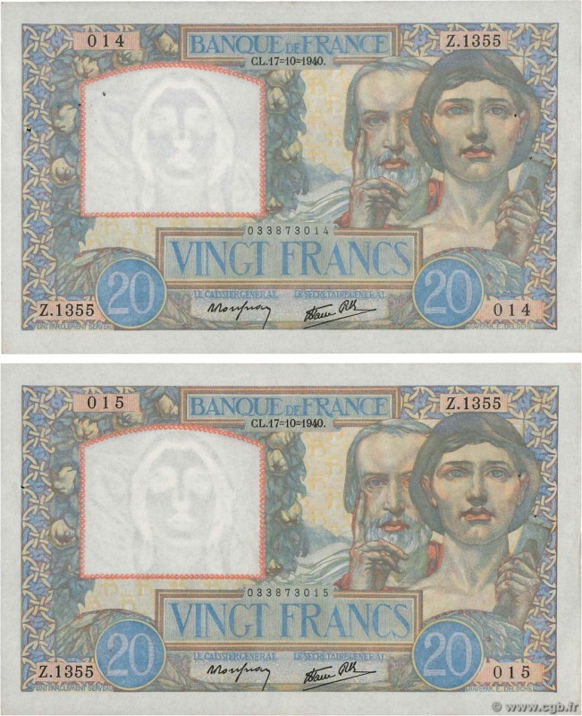 Country : FRANCE 
Face Value : 20 Francs TRAVAIL ET SCIENCE Consécutifs 
Date ...