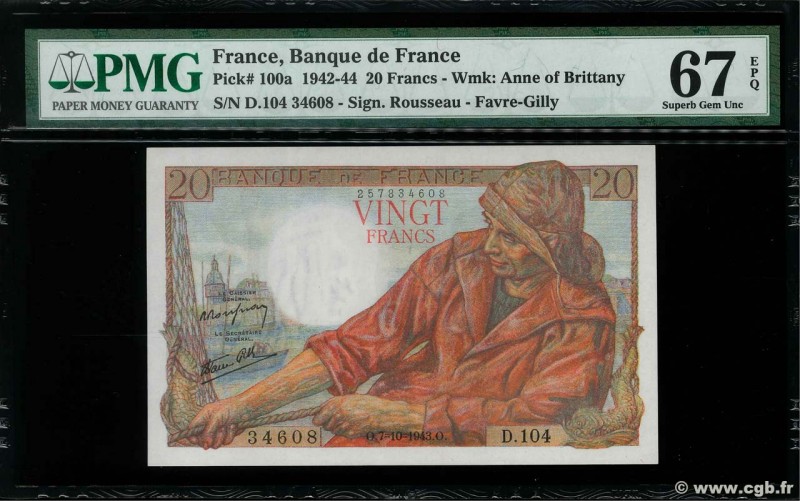 Country : FRANCE 
Face Value : 20 Francs PÊCHEUR 
Date : 07 octobre 1943 
Per...