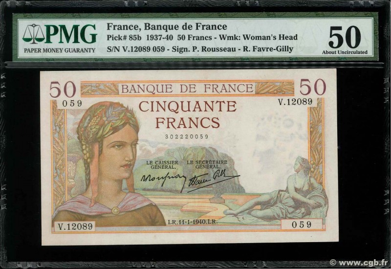 Country : FRANCE 
Face Value : 50 Francs CÉRÈS modifié 
Date : 11 janvier 1940...