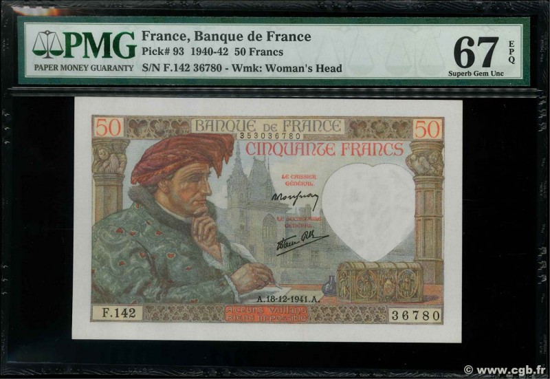 Country : FRANCE 
Face Value : 50 Francs JACQUES CŒUR 
Date : 18 décembre 1941...