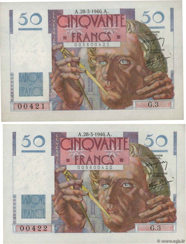 Country : FRANCE 
Face Value : 50 Francs LE VERRIER Consécutifs 
Date : 28 mar...