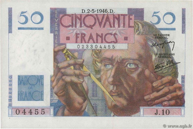 Country : FRANCE 
Face Value : 50 Francs LE VERRIER 
Date : 02 mai 1946 
Peri...