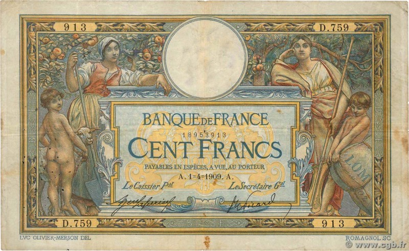Country : FRANCE 
Face Value : 100 Francs LUC OLIVIER MERSON avec LOM 
Date : ...