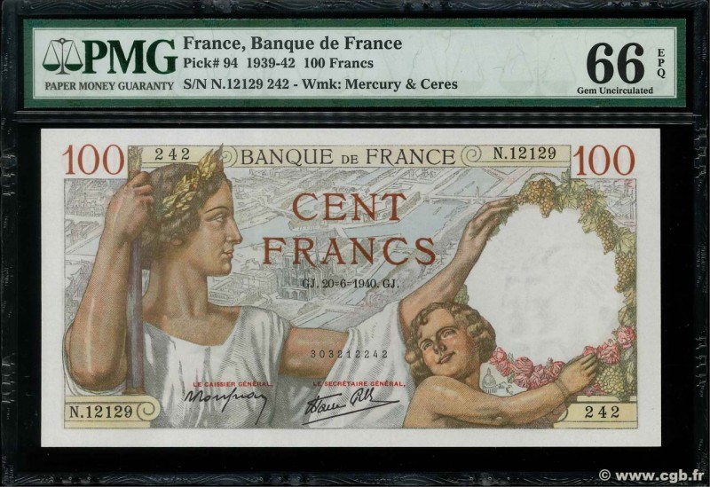 Country : FRANCE 
Face Value : 100 Francs SULLY 
Date : 20 juin 1940 
Period/...