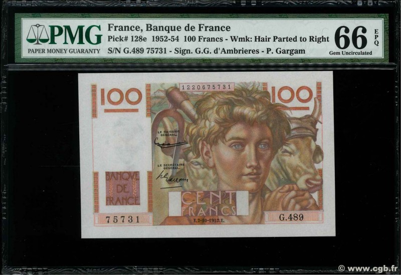 Country : FRANCE 
Face Value : 100 Francs JEUNE PAYSAN 
Date : 02 octobre 1952...