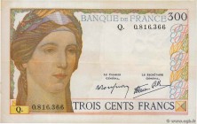 Country : FRANCE 
Face Value : 300 Francs 
Date : (09 février 1939) 
Period/Province/Bank : Banque de France, XXe siècle 
Catalogue reference : F....