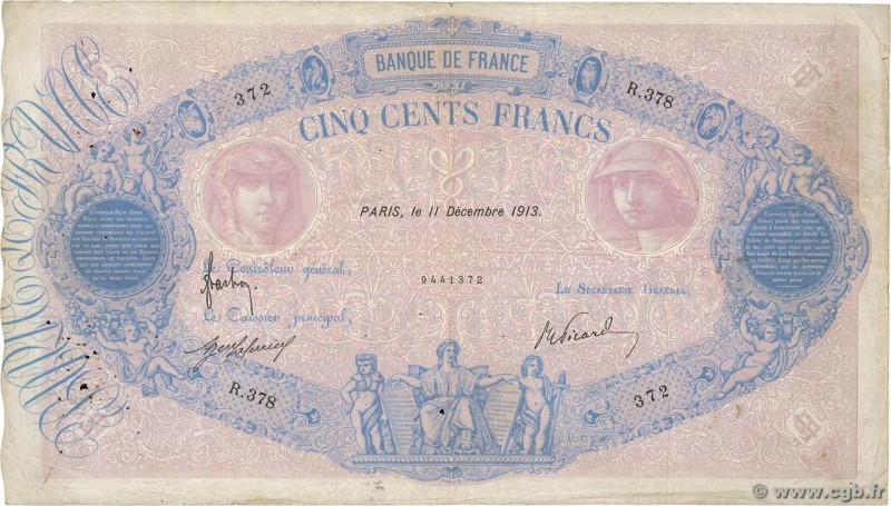 Country : FRANCE 
Face Value : 500 Francs BLEU ET ROSE 
Date : 11 décembre 191...