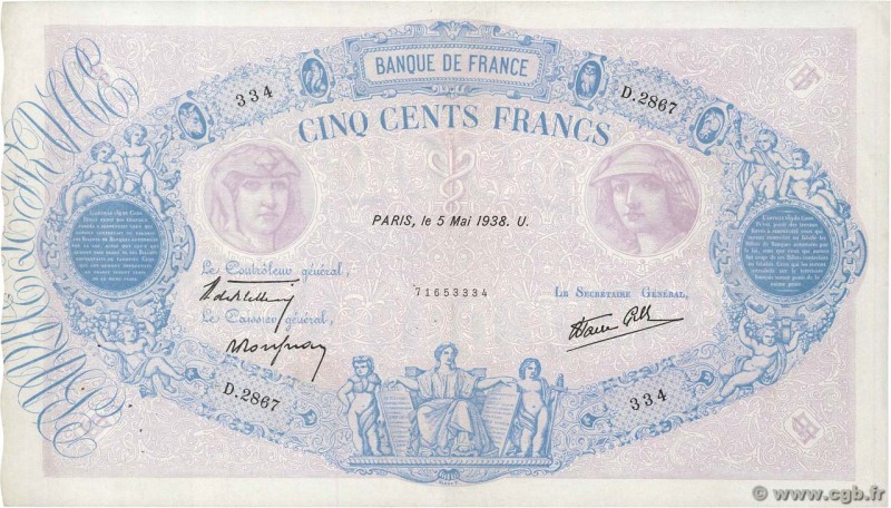 Country : FRANCE 
Face Value : 500 Francs BLEU ET ROSE modifié 
Date : 05 mai ...