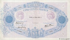 Country : FRANCE 
Face Value : 500 Francs BLEU ET ROSE modifié 
Date : 05 mai 1938 
Period/Province/Bank : Banque de France, XXe siècle 
Catalogue...