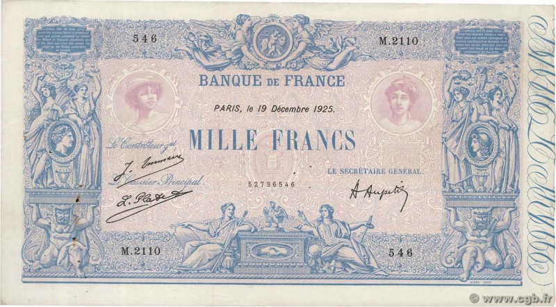 Country : FRANCE 
Face Value : 1000 Francs BLEU ET ROSE 
Date : 19 décembre 19...