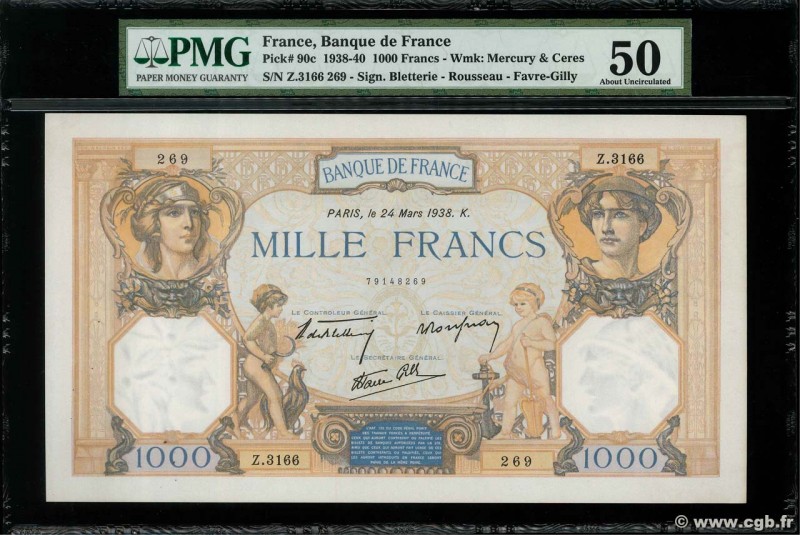 Country : FRANCE 
Face Value : 1000 Francs CÉRÈS ET MERCURE type modifié 
Date...