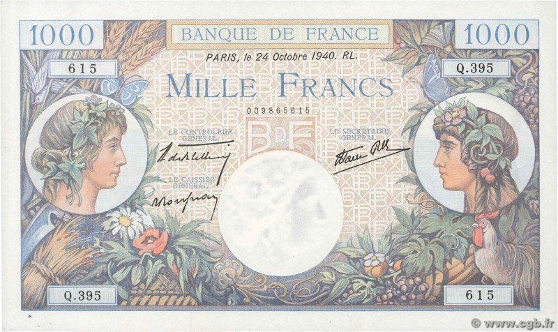 Country : FRANCE 
Face Value : 1000 Francs COMMERCE ET INDUSTRIE 
Date : 24 oc...
