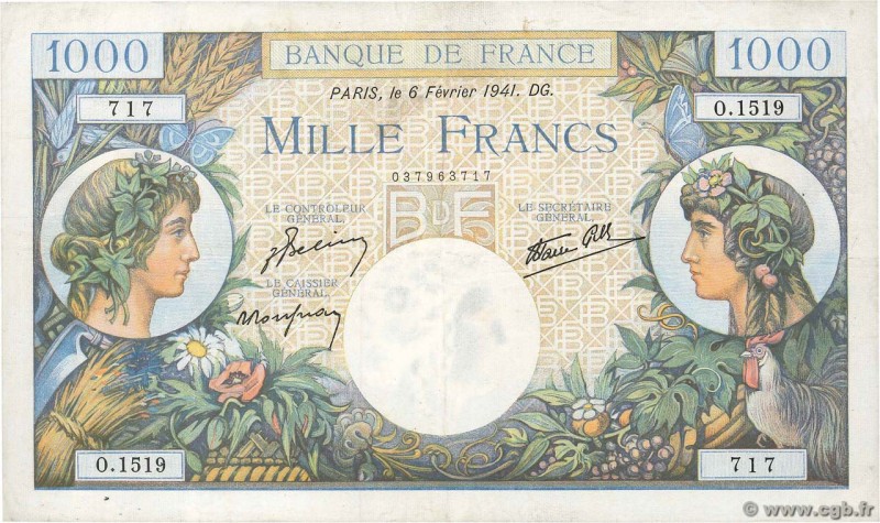 Country : FRANCE 
Face Value : 1000 Francs COMMERCE ET INDUSTRIE 
Date : 06 fé...