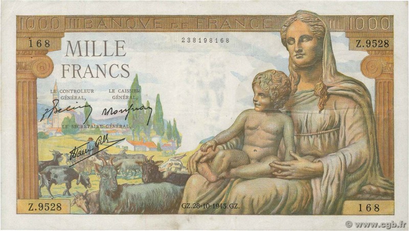 Country : FRANCE 
Face Value : 1000 Francs DÉESSE DÉMÉTER 
Date : 28 octobre 1...