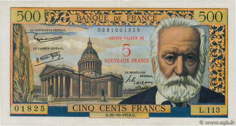 Country : FRANCE 
Face Value : 5 NF sur 500 Francs Victor HUGO 
Date : 30 octo...