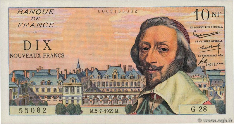 Country : FRANCE 
Face Value : 10 Nouveaux Francs RICHELIEU 
Date : 02 juillet...