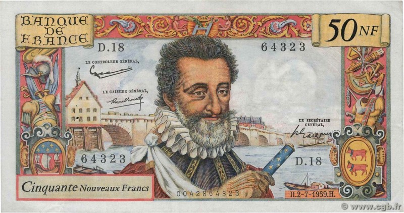 Country : FRANCE 
Face Value : 50 Nouveaux Francs HENRI IV 
Date : 02 juillet ...