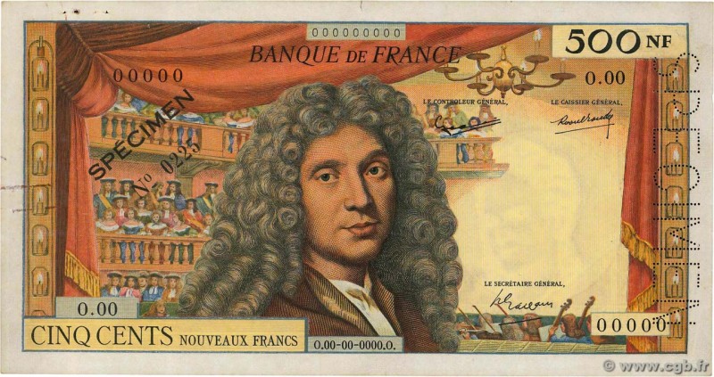 Country : FRANCE 
Face Value : 500 Nouveaux Francs MOLIÈRE Spécimen 
Date : (1...