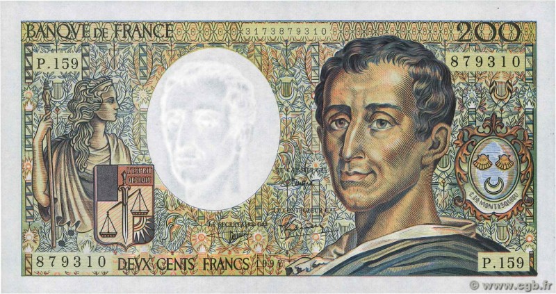 Country : FRANCE 
Face Value : 200 Francs MONTESQUIEU Modifié 
Date : 1994 
P...