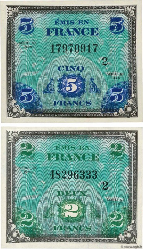 Country : FRANCE 
Face Value : 2 et 5 Francs DRAPEAU Lot 
Date : 1944 
Period...