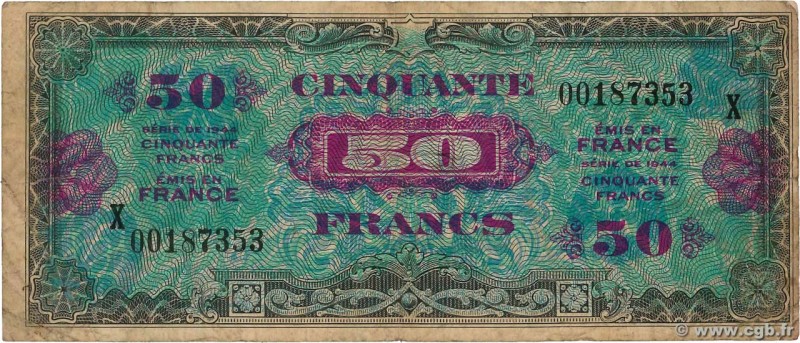 Country : FRANCE 
Face Value : 50 Francs DRAPEAU 
Date : 1944 
Period/Provinc...
