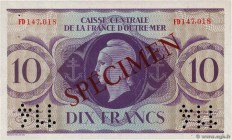 Country : FRENCH EQUATORIAL AFRICA 
Face Value : 10 Francs Spécimen 
Date : 1944 
Period/Province/Bank : Caisse Centrale de la France d'Outre-Mer ...