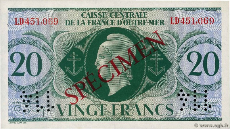 Country : FRENCH EQUATORIAL AFRICA 
Face Value : 20 Francs Spécimen 
Date : 19...