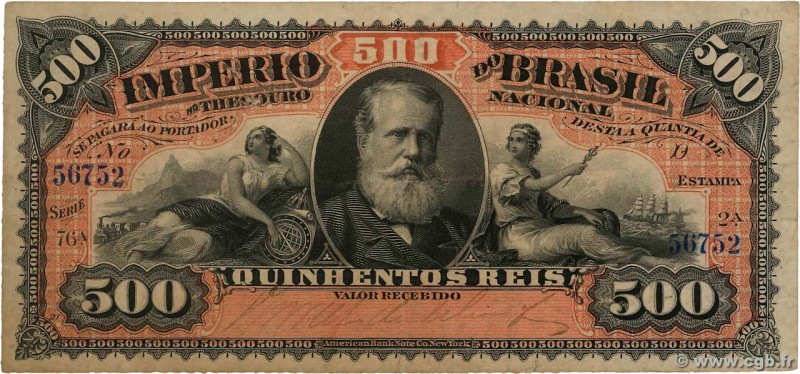 Country : BRAZIL 
Face Value : 500 Reis 
Date : (1880) 
Period/Province/Bank ...