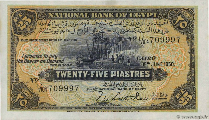 Country : EGYPT 
Face Value : 25 Piastres 
Date : 15 juin 1950 
Period/Provin...