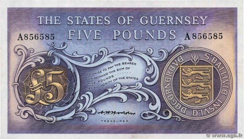 Country : GUERNSEY 
Face Value : 5 Pounds 
Date : (1969-1975) 
Period/Provinc...