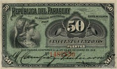 Country : PARAGUAY 
Face Value : 50 Centavos 
Date : 28 janvier 1916 
Period/Province/Bank : Republica del Paraguay 
Catalogue reference : P.137a ...