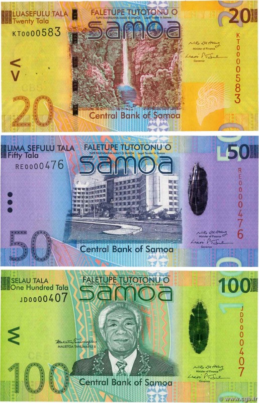 Country : SAMOA 
Face Value : 20, 50 et 100 Tala Lot 
Date : (2008) 
Period/P...