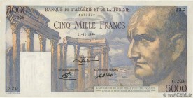 Country : TUNISIA 
Face Value : 5000 Francs 
Date : 21 novembre 1950 
Period/Province/Bank : Banque de l'Algérie et de la Tunisie 
Catalogue refer...