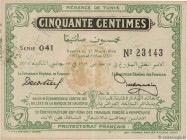 Country : TUNISIA 
Face Value : 50 Centimes 
Date : 17 mars 1919 
Period/Province/Bank : Régence de Tunis 
Catalogue reference : P.45a 
Additiona...