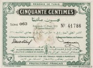 Country : TUNISIA 
Face Value : 50 Centimes 
Date : 17 mars 1919 
Period/Province/Bank : Régence de Tunis 
Catalogue reference : P.45a 
Additiona...