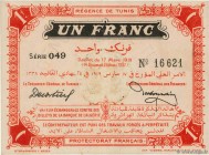 Country : TUNISIA 
Face Value : 1 Franc 
Date : 17 mars 1919 
Period/Province/Bank : Régence de Tunis 
Catalogue reference : P.46a 
Additional re...