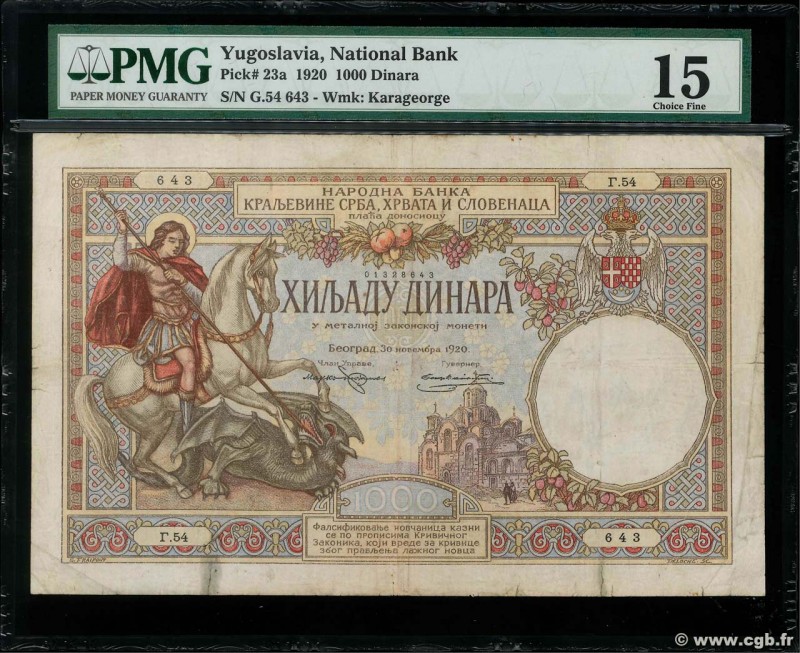 Country : YUGOSLAVIA 
Face Value : 1000 Dinara 
Date : (1920) 
Period/Provinc...