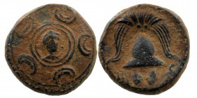 KINGS OF MACEDON. Philip III Arrhidaios (323-317 BC). Ae 1/2 Unit.
Uncertain mint in western Asia Minor.
Macedonian shield; on boss, head of Herakles ...
