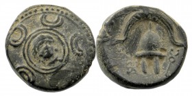 KINGS OF MACEDON. Philip III Arrhidaios (323-317 BC). Ae 1/2 Unit.
Uncertain mint in western Asia Minor.
Macedonian shield; on boss, head of Herakles ...