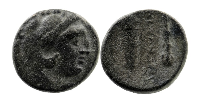 Kings of Macedon. Alexander III 'the Great' (336-323). Ae.
Obv: Head of Herakles...