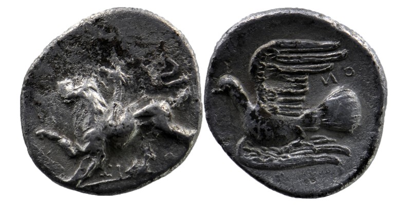 Sikyonia, Sikyon. Ca. 330/20-280 B.C. AR hemidrachm 
Chimaera advancing left;
Do...