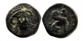 Troas, Gergis. 4th century B.C. AE 17 
Laureate head of the sibyl Herophile facing slightly right 
Rev: Sphinx seated right. 
SNG Cop 338; SNG von Aul...