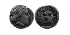 Troas, Antandros AR Diobol. Circa 5th century 
BC. Head of Artemis Astyrene right / Head of lion right, ANTAN before; all within incuse square. 
SNG v...